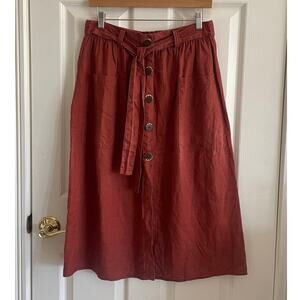 Marc New York Andrew Marc Rust Burnt Orange Linen Midi Skirt Pockets Size Small